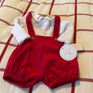 Edgehill Collection Red Velvet and white embroidered soldier collared Kids Set